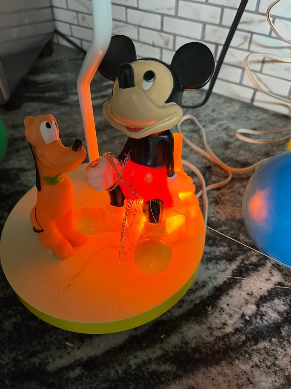 Vtg Mickey Mouse & Pluto Balloon Children's Lamp Light Nightlight
